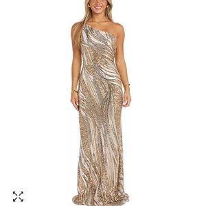 Women's Illusion-Trim One-Shoulder Sequin Gown